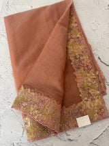 Soft Organza saree with cutwork tissue applique borders - MCW765