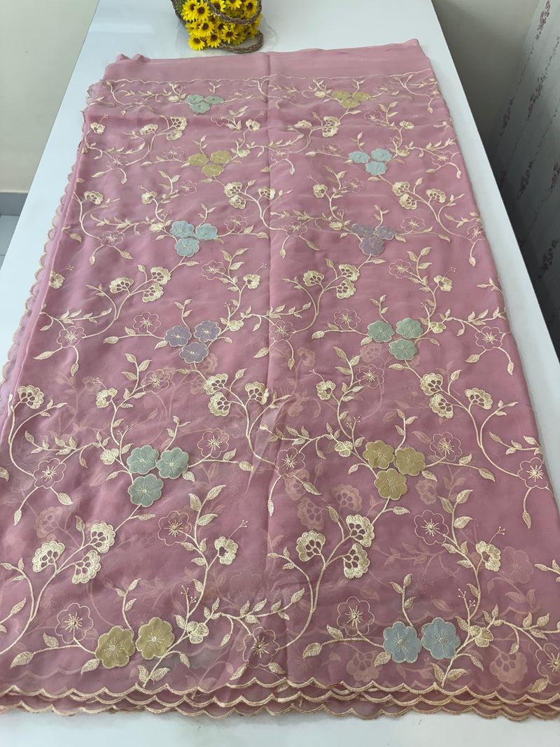 Pure Georgette saree with embriodery and applique work MS15567 Pink