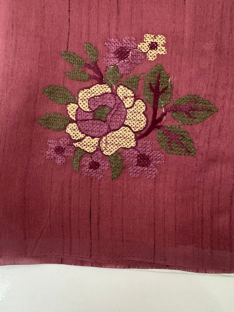 Blended matka tussar silk saree with embroidery - MS90654 Burgundy