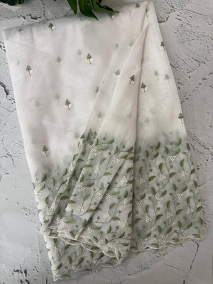 Glass tissue organza saree with embroidery MSF132 White to Green