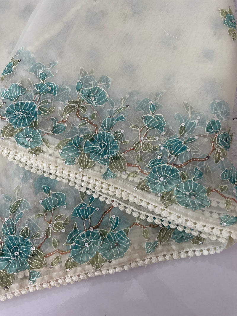 Organza saree with prints & hand embriodery work MS15333