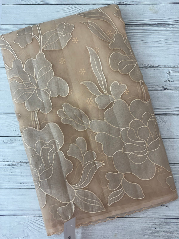 Organza saree with tissue applique work MS5081- Pastel DuskyPeach