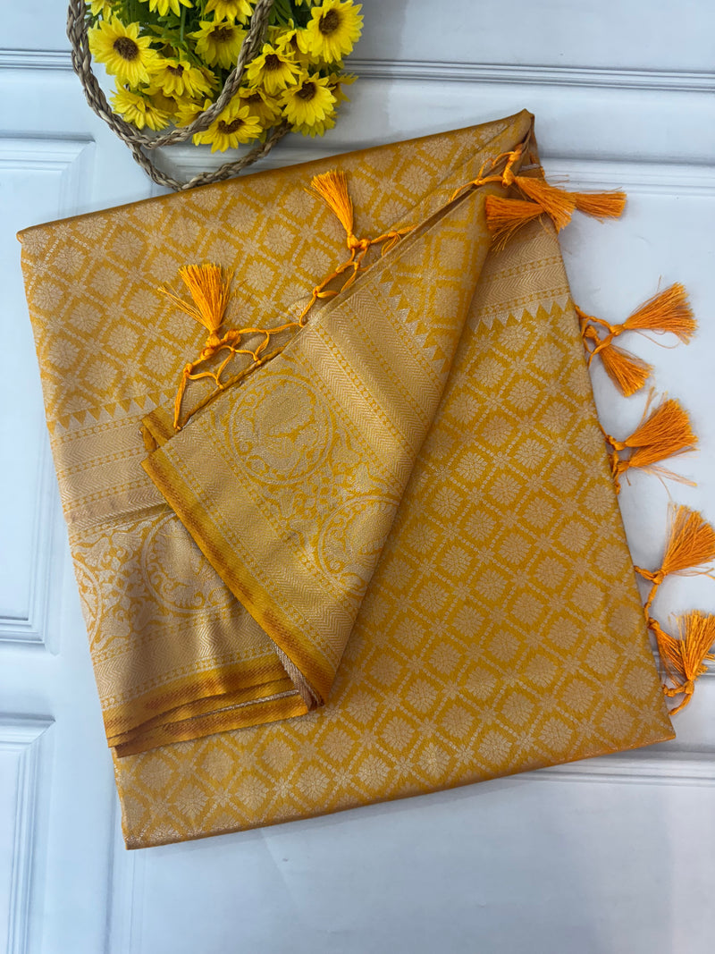 Brocade Banarasi silver weaving soft silk saree MS126771 MangoYellow