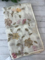 Tissue Organza saree with applique work MS15980- Offwhite