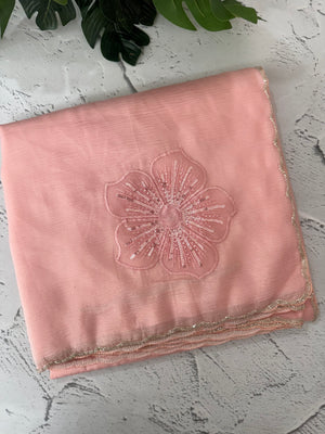 Handworked Crush Organza saree with applique work MBS676 PeachPink
