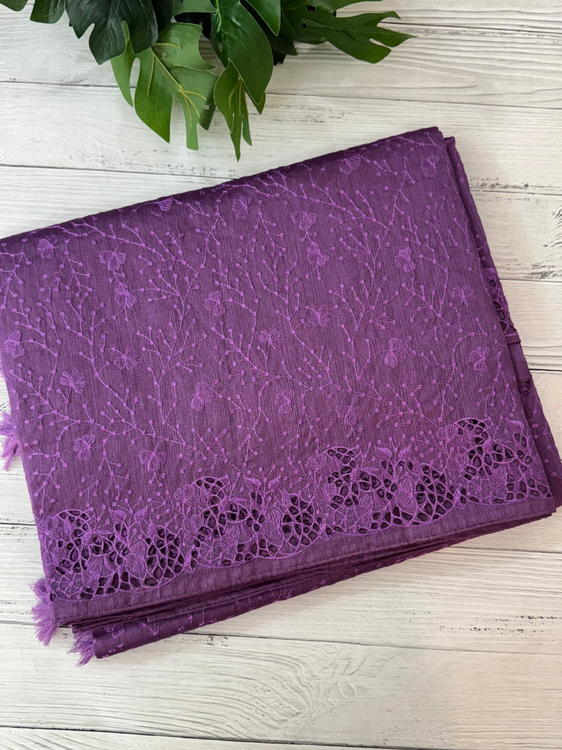 Cutwork Blended tussar saree with thread work MTS9078