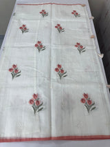 Lightweight Supernet saree with cross stitch embroidery MS142 - White to Peach