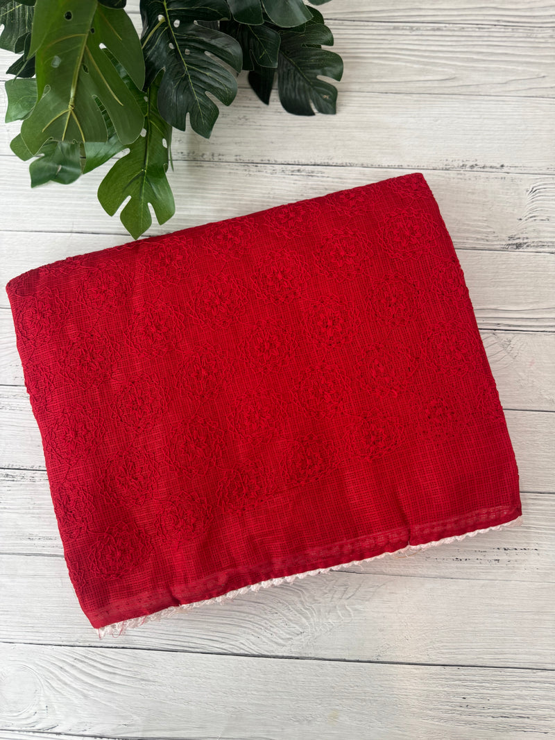 Phulkari Net Kota saree - MS8889 Red (design 1)