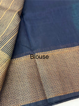 Jute silk sarees with contrast pallu & blouse MJL324 Teal to darkblue