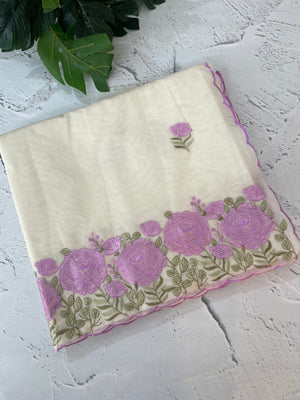 Mul chanderi embriodery saree with scalloped borders MSH176