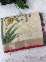 Tissue linen saree with blouse MS14462 (4)