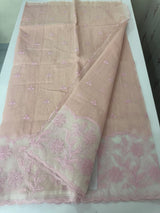 Khadi supernet saree with net applique borders MSH208 PastelPink