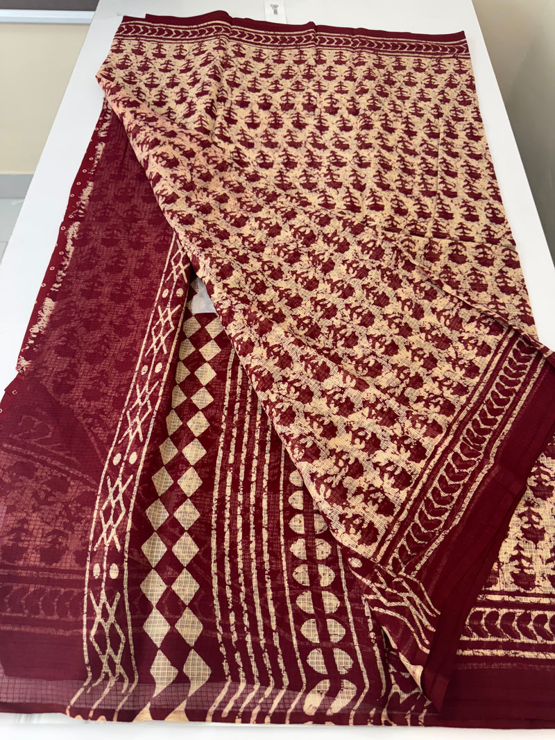 Hand block printed pure kota doria saree MBKD460