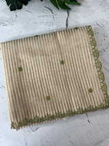 Chanderi Tissue silk saree with scalloped borders - MNM222 LeafGreen