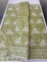 Premium Soft kota silk saree with chikankari embroidery MS9054 PastelGreen