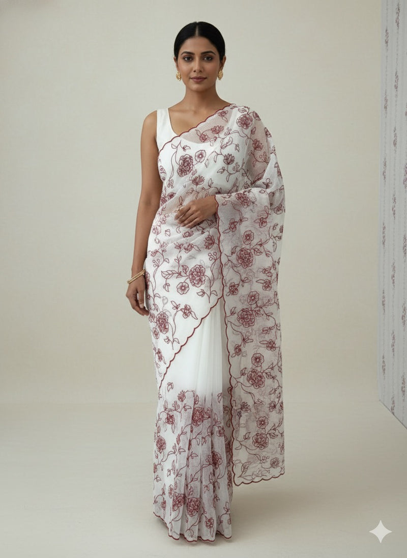 NetKota embriodery saree  MSH119 Red & White