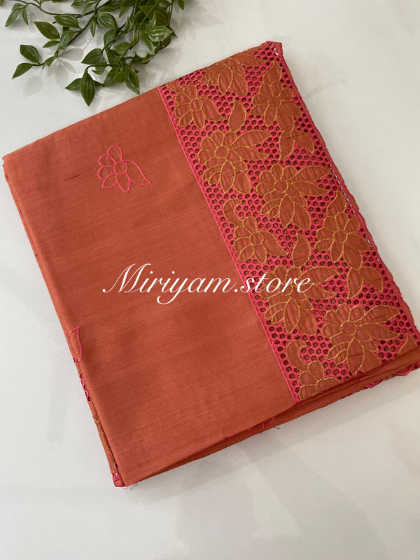 Cutwork semi tussar saree MSTS361