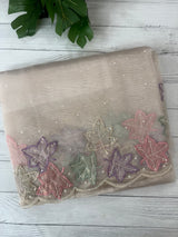 Handworked glass organza saree with applique work- MSHW227 - Beige