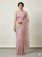 Organza saree with tissue applique work MS5081- Pink