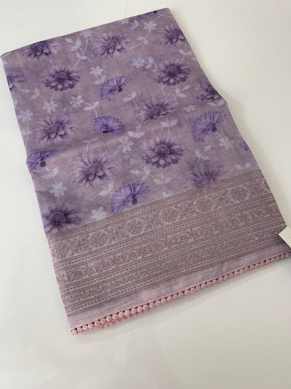 Supernet saree with digital prints and chikankari border SKFNSEM