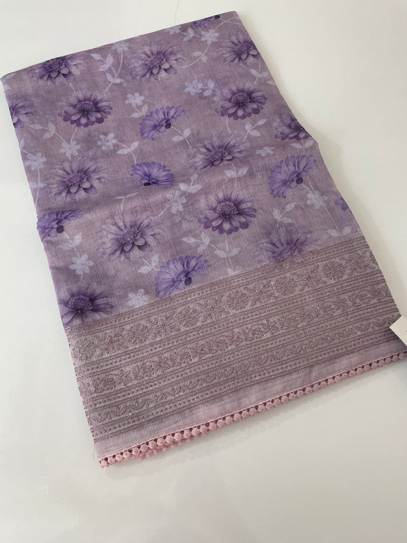 Supernet saree with digital prints and chikankari border SKFNSEM