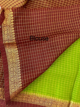 Crepe chiffon saree with small checks zari weaving  MS81890
