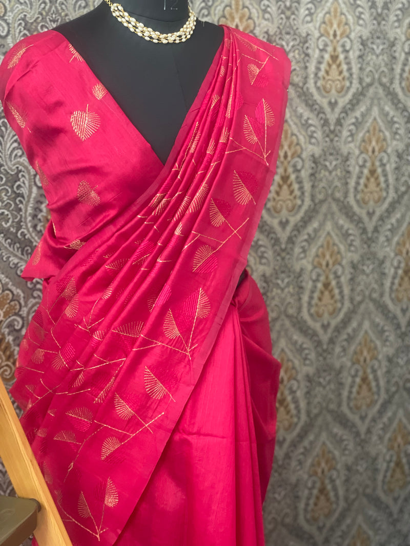 Blended tussar silk saree with embroidery - MS78911