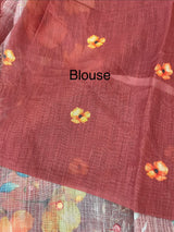Digital printed semi Linen Saree MLS711- Brown