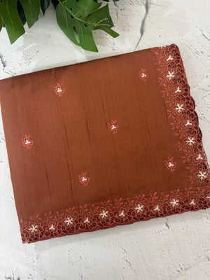 Blended tussar saree with cutwork border- MSHK268 Rust