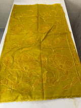 Semi organza saree with appliqué work - MSH906 GreenmixYellow
