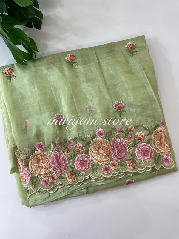 Crush Organza embroidery saree MCR113 DustyGreen