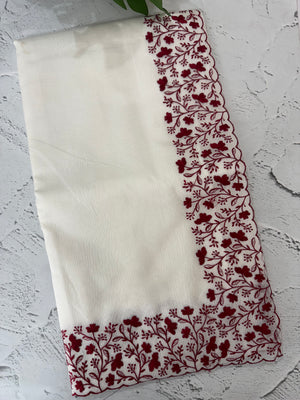 Premium Kota Moonga checks saree with embriodery borders MSH122 - White to DeepRed