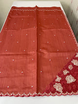 Cutwork Semi tussar saree MTSS674 ReddishPeach