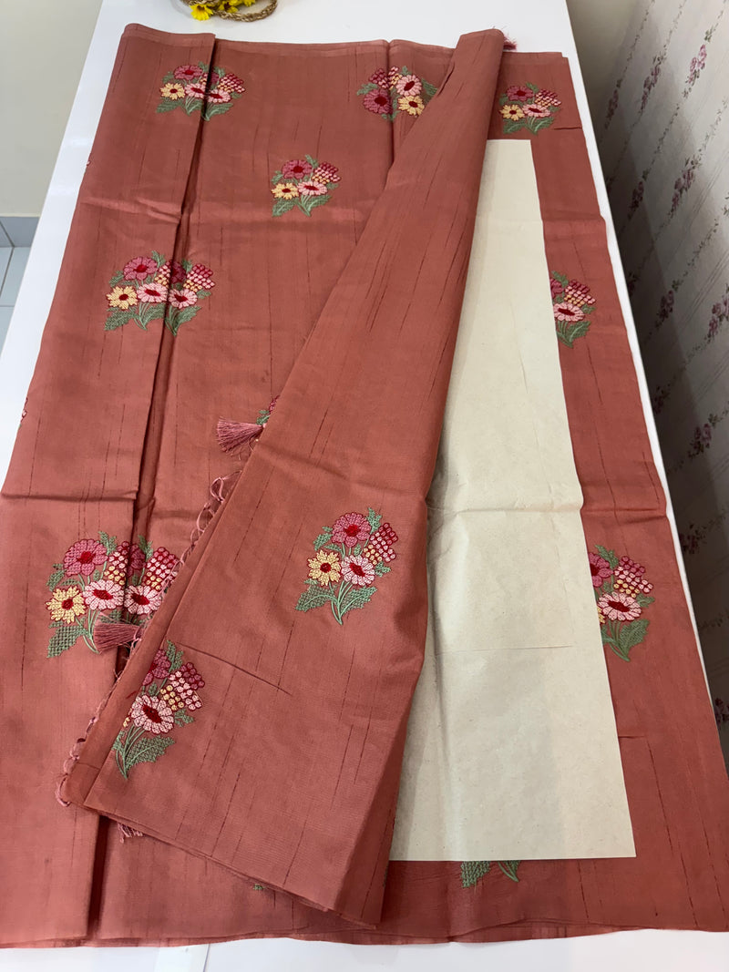 Blended tussar silk saree with embroidery - MS90654 Peach