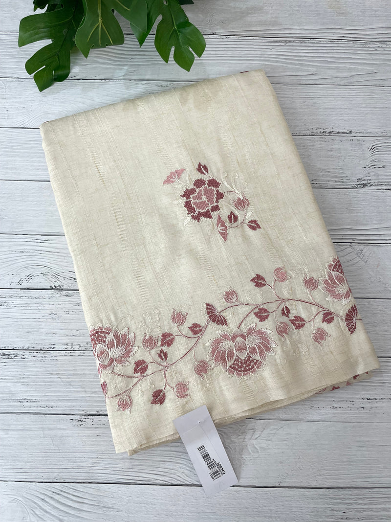 Blended tussar saree with embriodery - MS98765 Cream