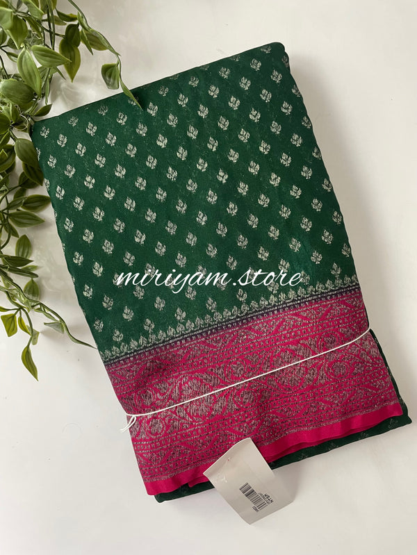 Banarasi viscose Georgette saree MKGS663- Green & Pink