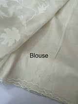 Mul chanderi applique work saree  MSH146 Ivory