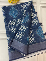 Indigo chanderi saree with kanta embriodery MS59012