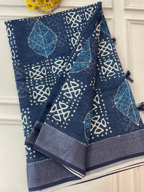 Indigo chanderi saree with kanta embriodery MS59012