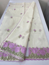 Mul chanderi embriodery saree with scalloped borders MSH176