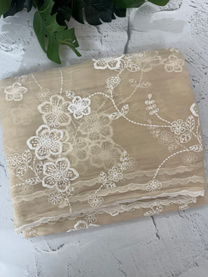 Crush Tissue Organza saree with embroidery - MS14799 Beige