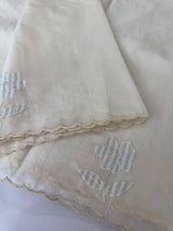 Mul chanderi applique work saree  MSH931- Offwhite to PowderBlue