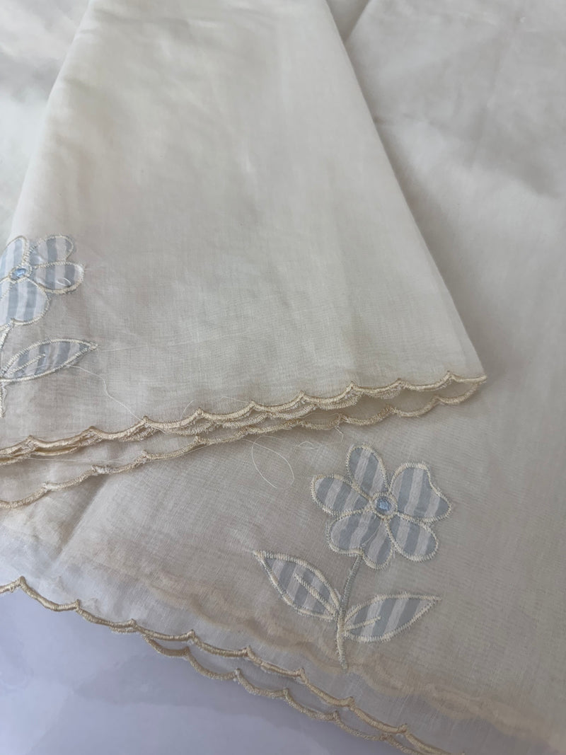 Mul chanderi applique work saree  MSH931- Offwhite to PowderBlue