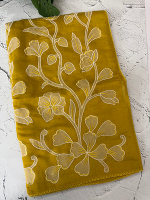 Blended Malai chanderi saree with applique work saree  MSM5676- DarkYellow(2)