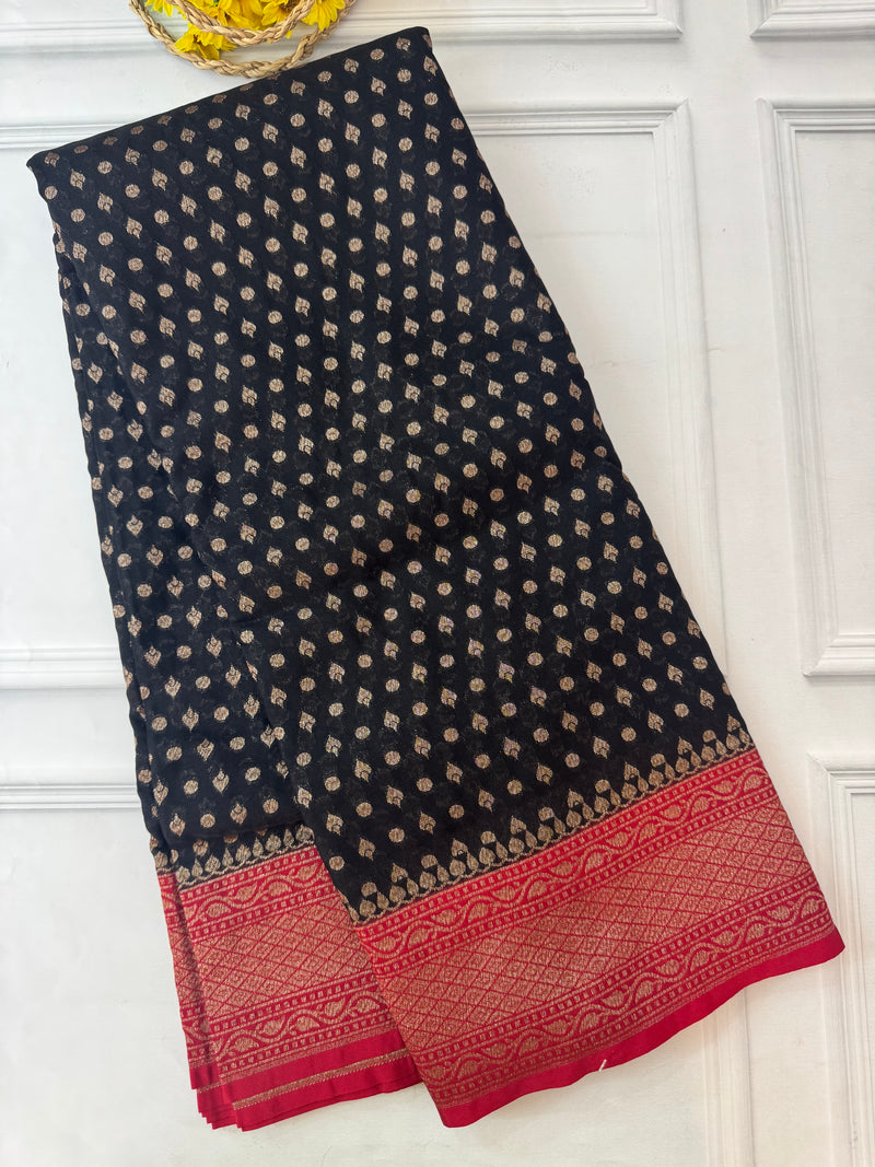 Banarasi viscose Georgette saree MKGS611- Black to Red