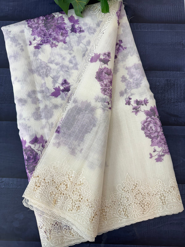 Cutwork Soft kota silk saree with digital prints MSH121