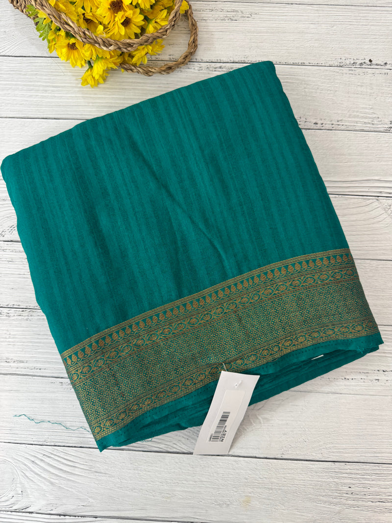 Crepe Banarasi viscose Georgette saree with brocade blouse MS953211- TealGreen