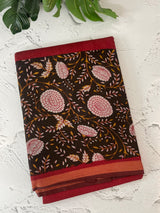 Soft semi Chanderi saree with zari border MS9871 Maroon & Black