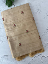 Blended tussar saree with embriodery - MJHG44 Chiku