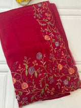 Crepe Crush chiffon organza saree with embriodery MS9702 - DarkPink